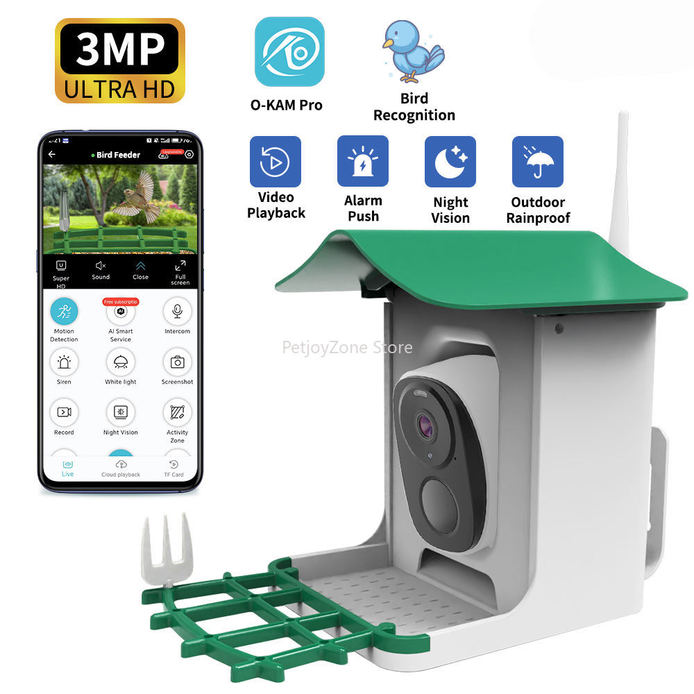 Smart Bird Feeder Camera - OEM 3MP O-KAM WIFI Renkli Gece